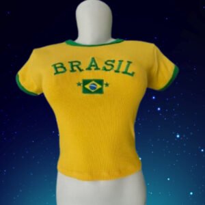 Camiseta Cropped Brasil -Amarela | Verde | Azul Marinho | Preto – Ribana Premium Bordada
