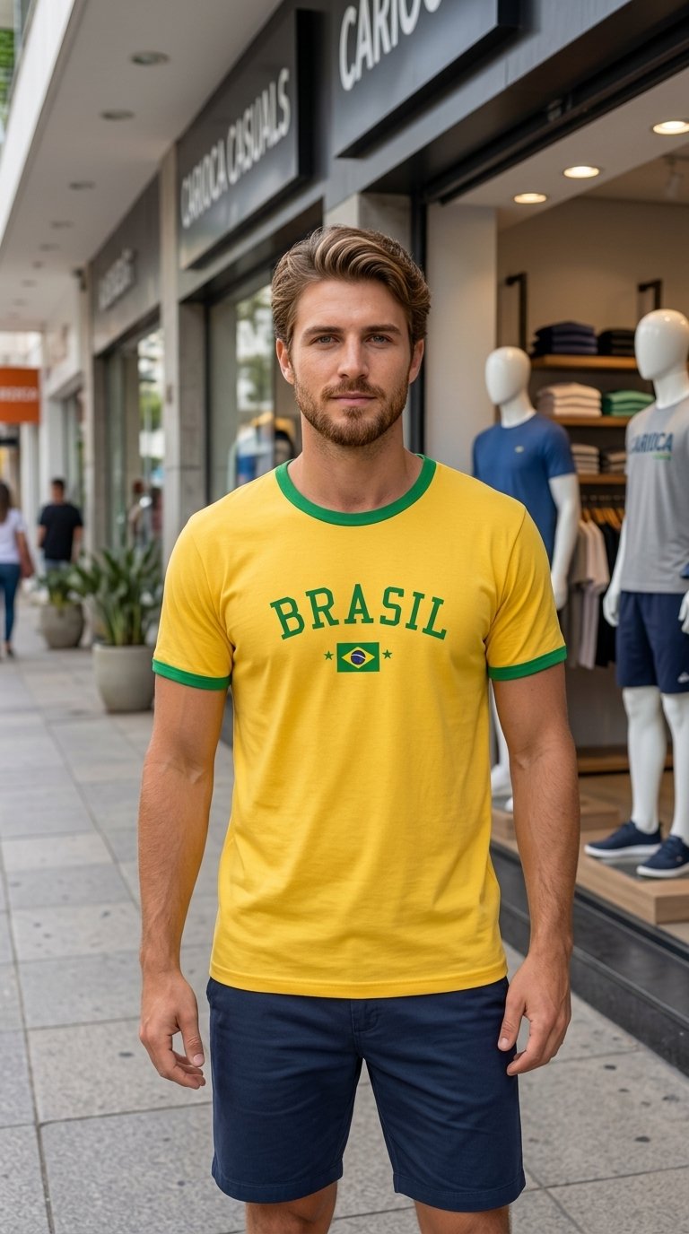 Camiseta Masculina Brasil – 100% Algodão – Amarela